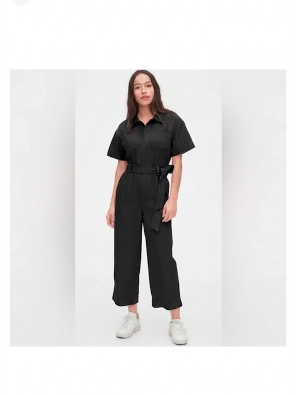 GAP Black Short-Sleeve Belted Jumpsuit